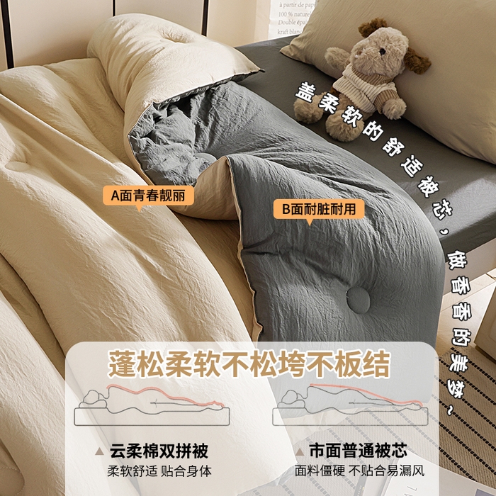 91家纺网 家纺一手货源 找家纺 益多眠 2025新款双拼云朵被冬被被子被芯 双拼系列-奶茶+深灰
