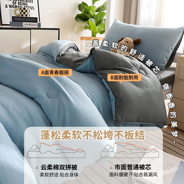 91家纺网 家纺一手货源 找家纺 益多眠 2026新款双拼云朵被冬被被子被芯 双拼系列-天蓝+深灰