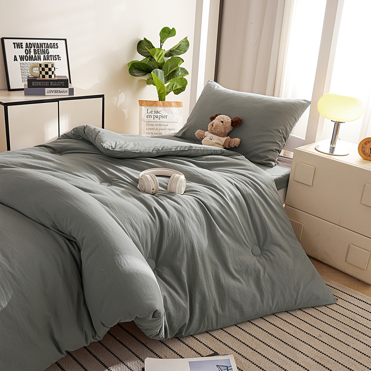 91家纺网 家纺一手货源 找家纺 益多眠 2026新款双拼云朵被冬被被子被芯 双拼系列-烟灰