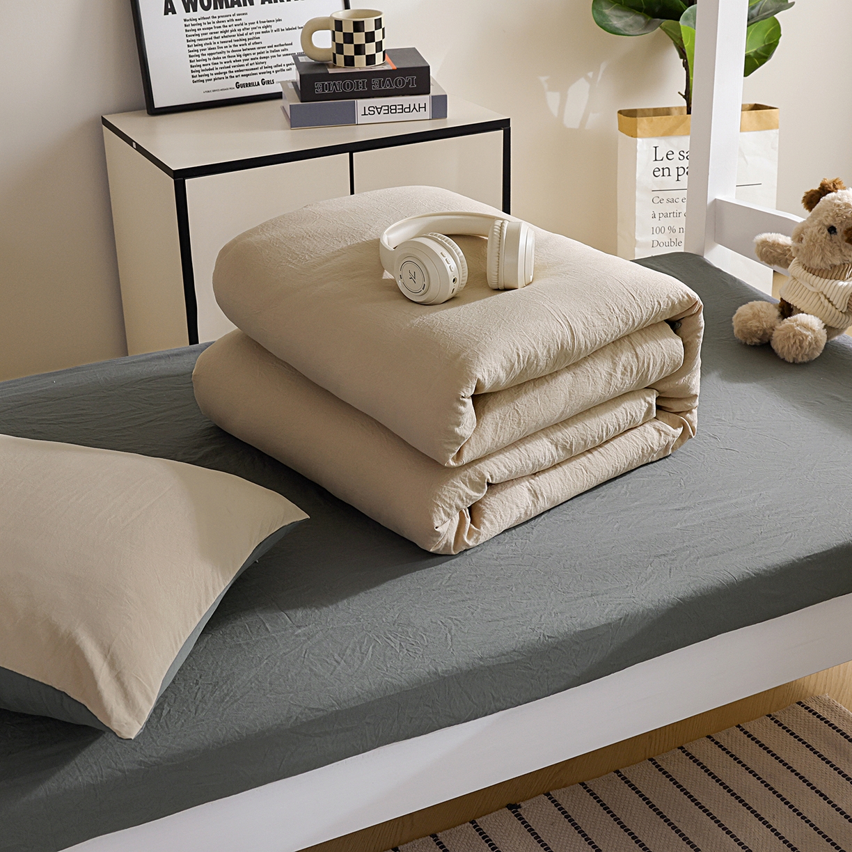 91家纺网 家纺一手货源 找家纺 益多眠 2025新款双拼云朵被冬被被子被芯 双拼系列-奶茶+深灰