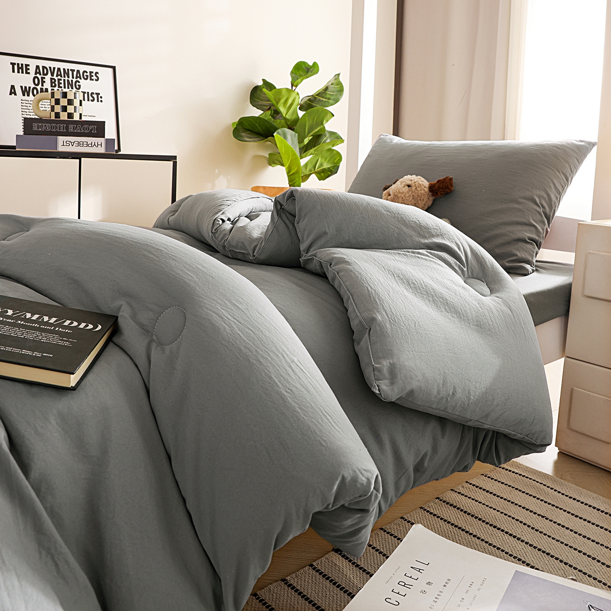 91家纺网 家纺一手货源 找家纺 益多眠 2026新款双拼云朵被冬被被子被芯 双拼系列-烟灰