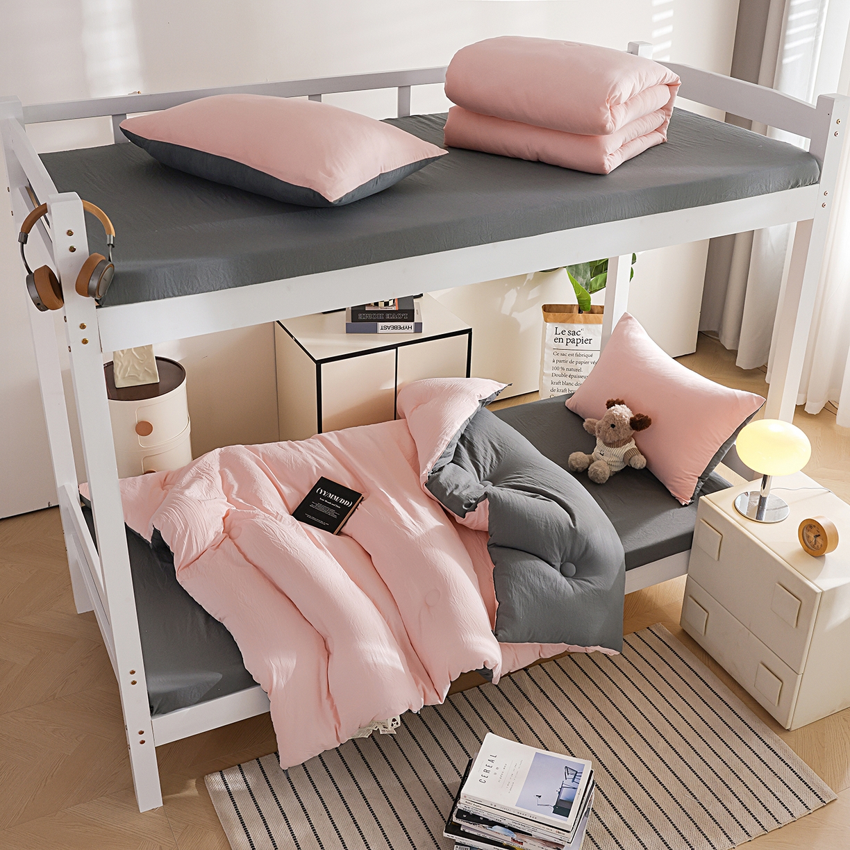 91家纺网 家纺一手货源 找家纺 益多眠 2025新款双拼云朵被冬被被子被芯 双拼系列-粉色+深灰