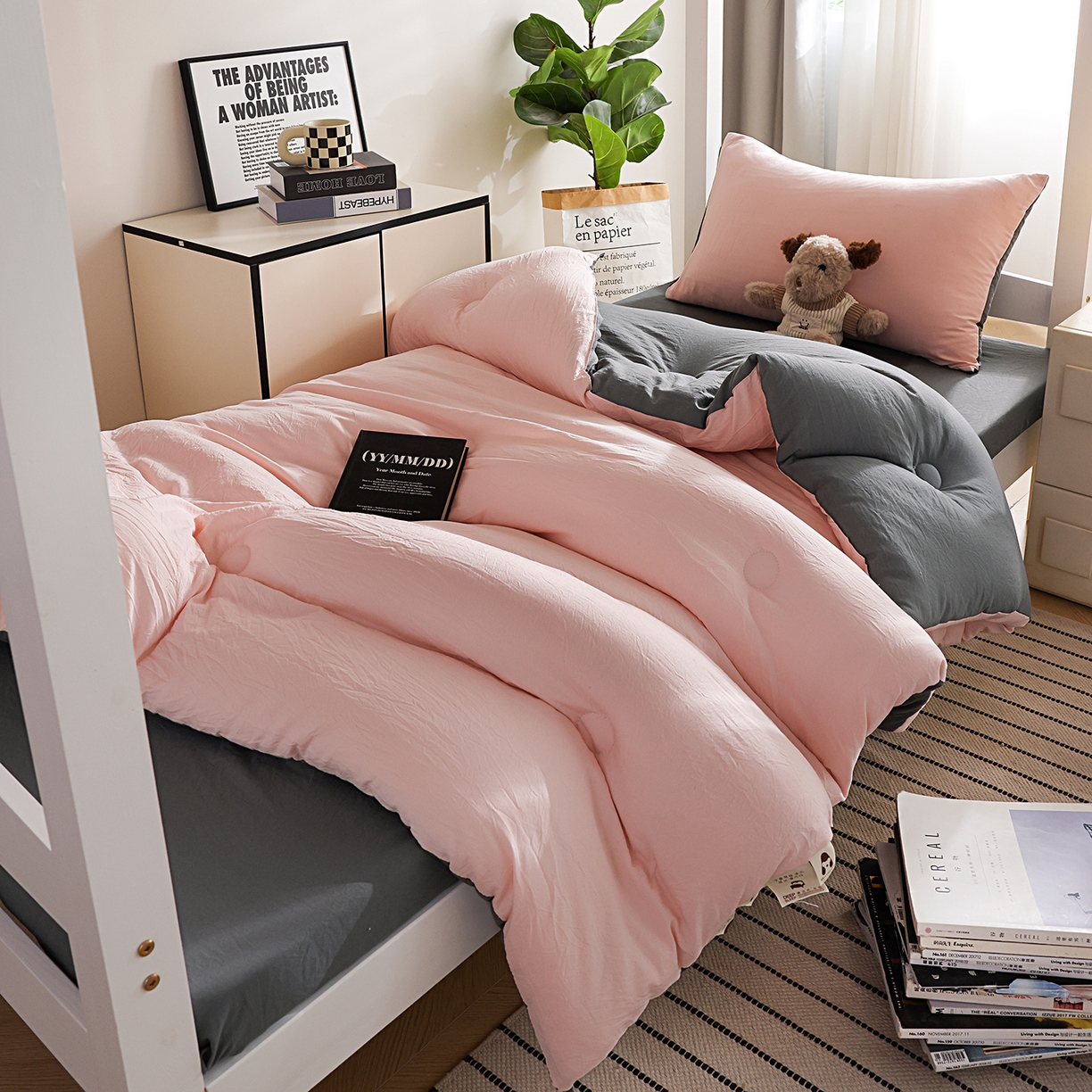 91家纺网 家纺一手货源 找家纺 益多眠 2025新款双拼云朵被冬被被子被芯 双拼系列-粉色+深灰