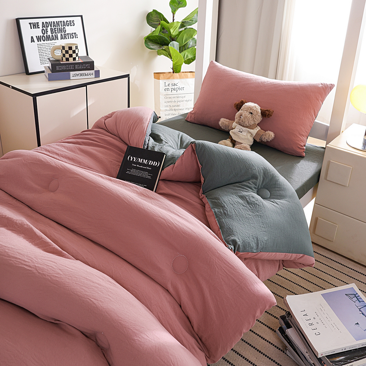 91家纺网 家纺一手货源 找家纺 益多眠 2025新款双拼云朵被冬被被子被芯 双拼系列-豆沙+深灰