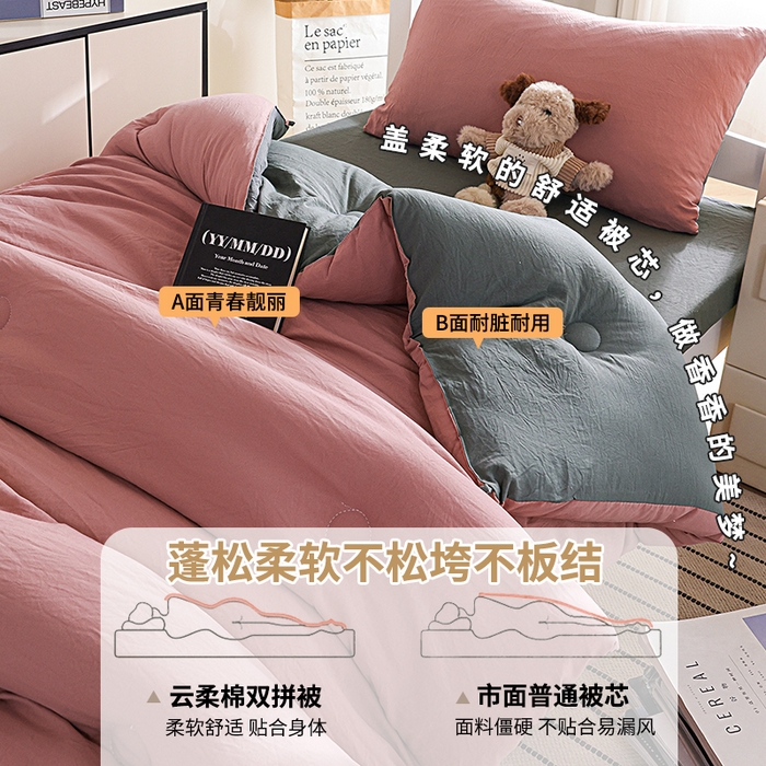 91家纺网 家纺一手货源 找家纺 益多眠 2025新款双拼云朵被冬被被子被芯 双拼系列-豆沙+深灰