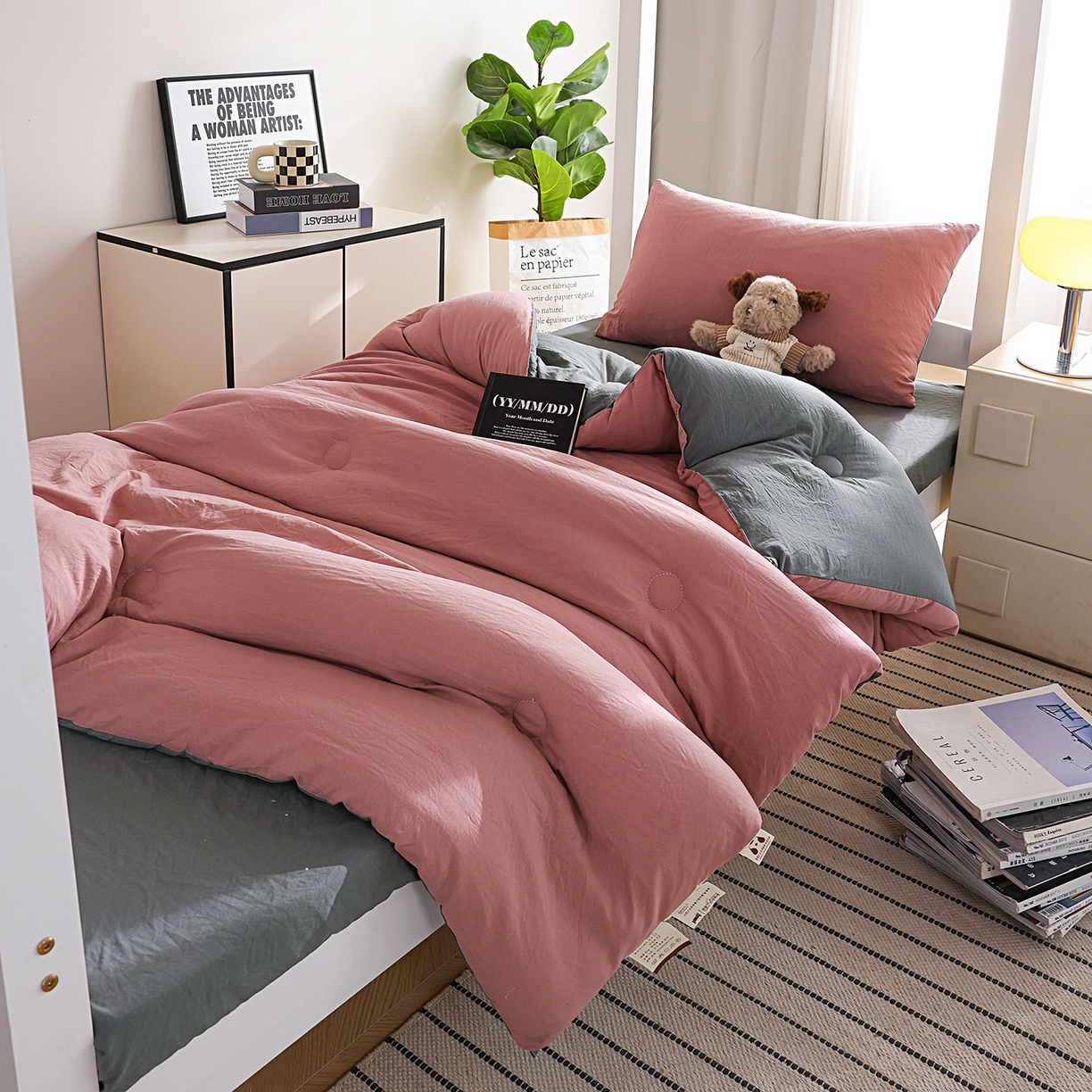 91家纺网 家纺一手货源 找家纺 益多眠 2025新款双拼云朵被冬被被子被芯 双拼系列-豆沙+深灰