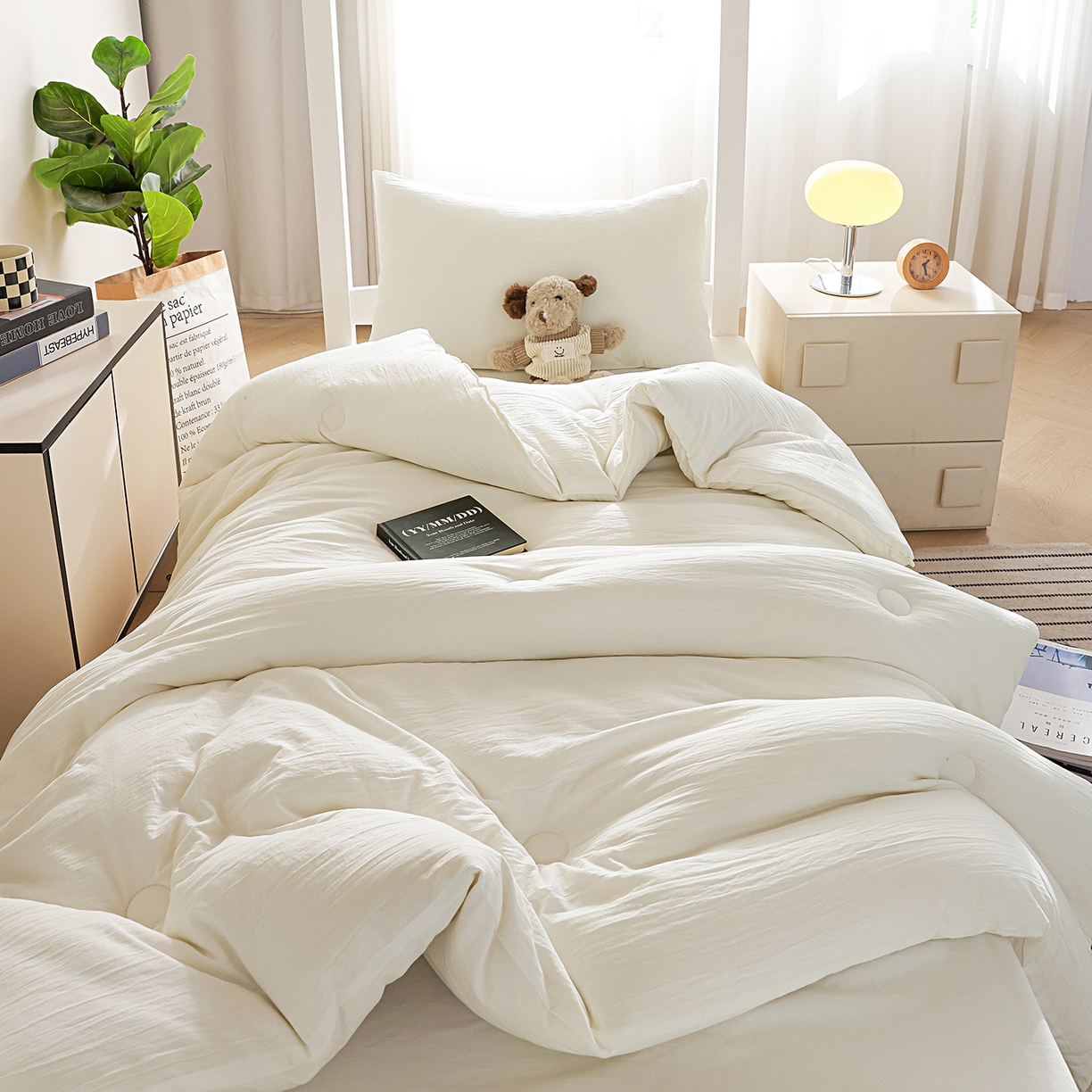 91家纺网 家纺一手货源 找家纺 益多眠 2026新款双拼云朵被冬被被子被芯 双拼系列-奶昔白