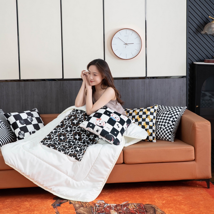 91家纺网 家纺一手货源 找家纺 新奇异 2025新款黑白系列抱枕被 组合图仅供展示