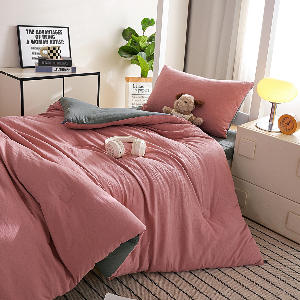 91家纺网 家纺一手货源 找家纺 益多眠 2025新款双拼云朵被冬被被子被芯 双拼系列-豆沙+深灰