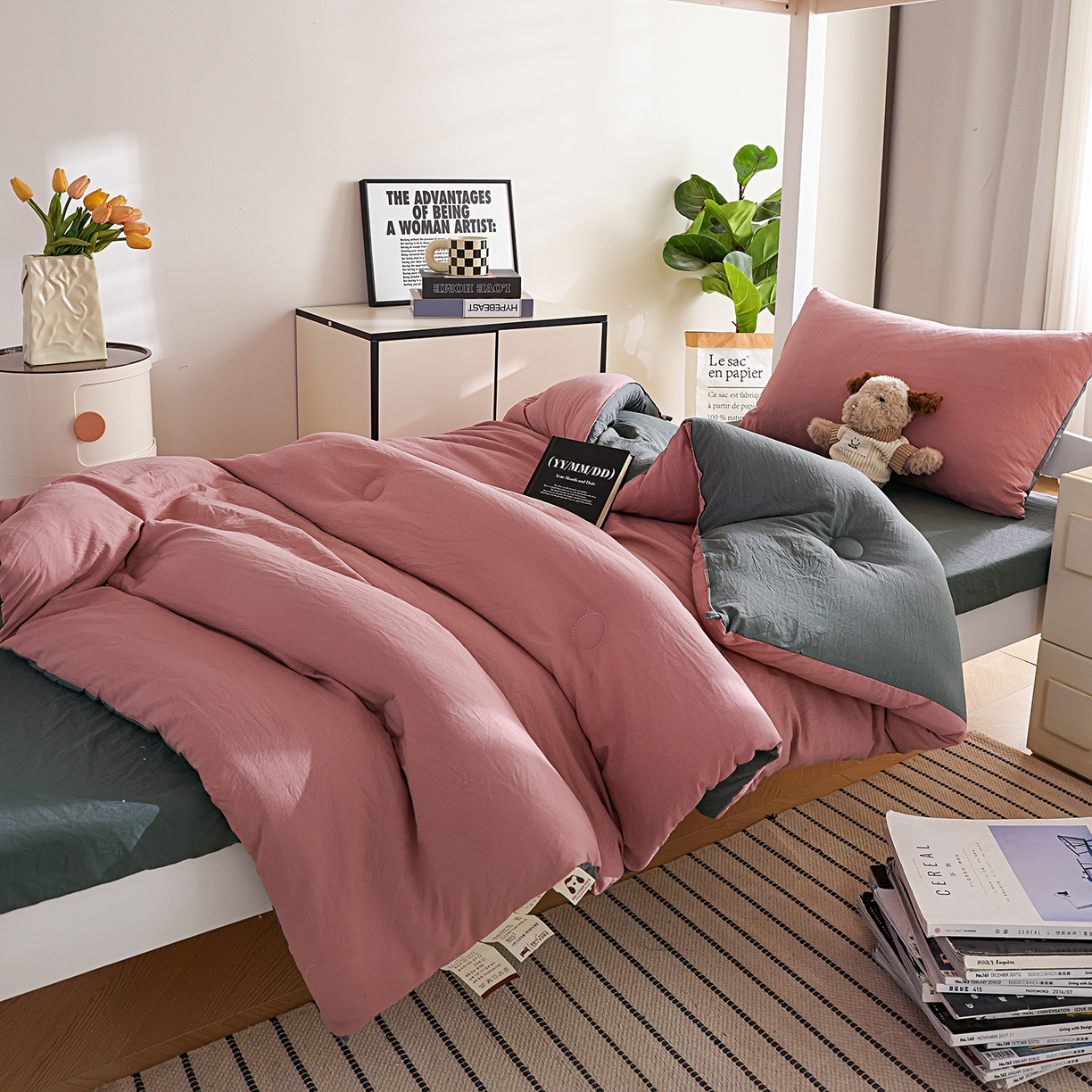 91家纺网 家纺一手货源 找家纺 益多眠 2025新款双拼云朵被冬被被子被芯 双拼系列-豆沙+深灰