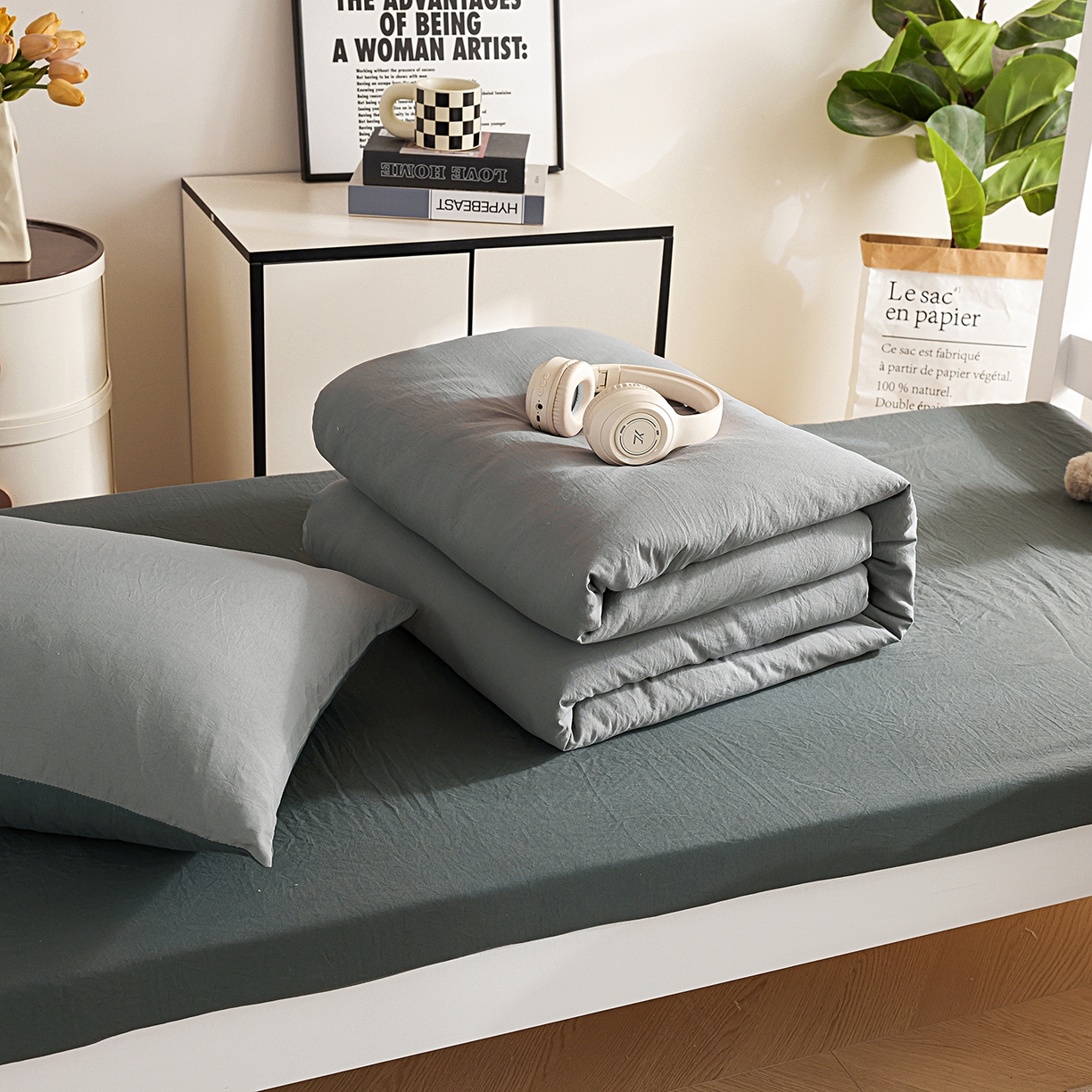 91家纺网 家纺一手货源 找家纺 益多眠 2026新款双拼云朵被冬被被子被芯 双拼系列-烟灰+深灰