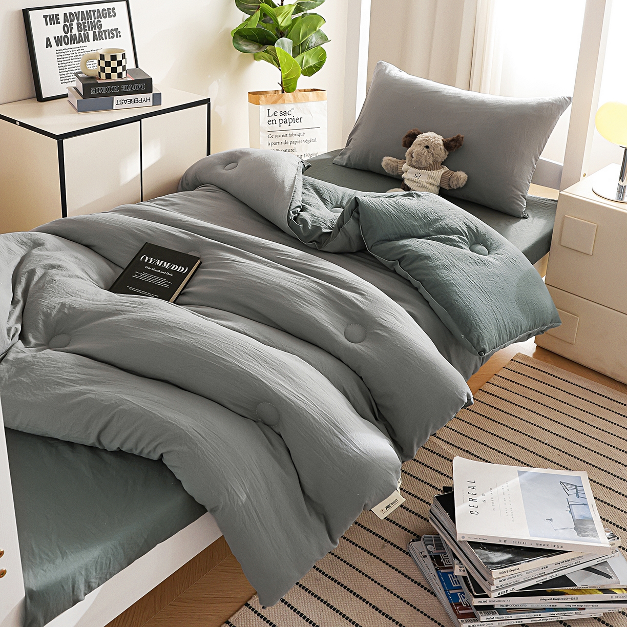 91家纺网 家纺一手货源 找家纺 益多眠 2026新款双拼云朵被冬被被子被芯 双拼系列-烟灰+深灰