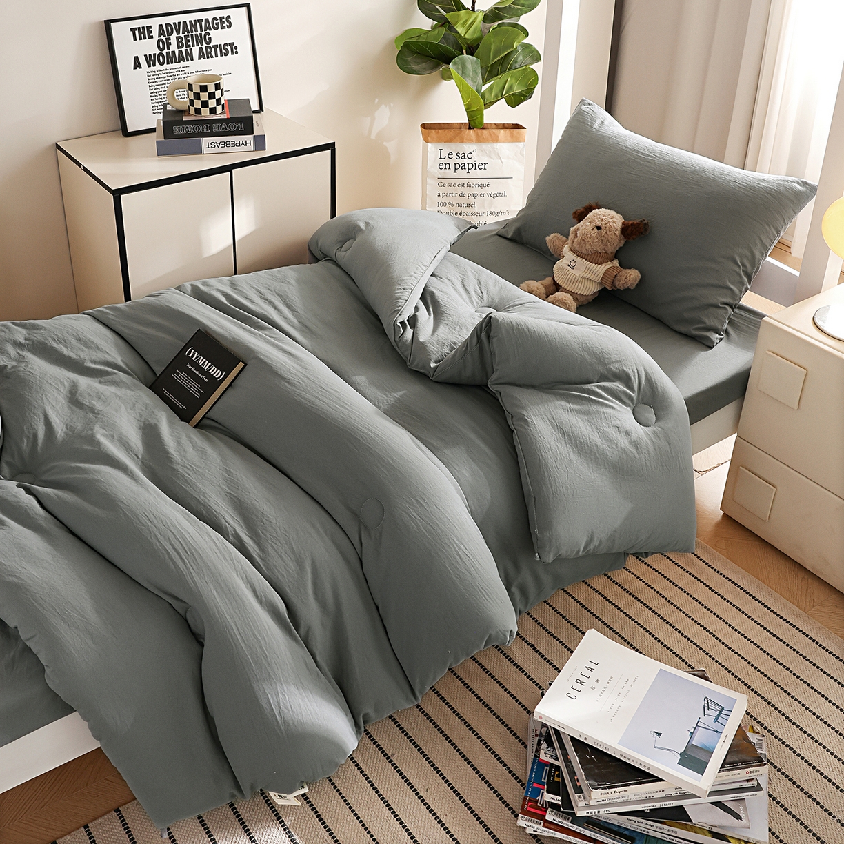 91家纺网 家纺一手货源 找家纺 益多眠 2026新款双拼云朵被冬被被子被芯 双拼系列-烟灰