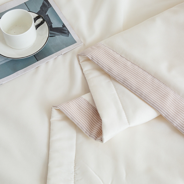 91家纺网 家纺一手货源 找家纺 帕芬鸟家纺 2025新款色织水洗棉棉花夏被四件套 月光白