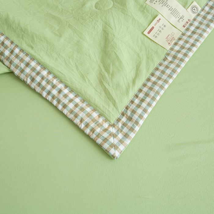 91家纺网 家纺一手货源 找家纺 帕芬鸟家纺 2025新款色织水洗棉棉花夏被四件套 抹茶绿