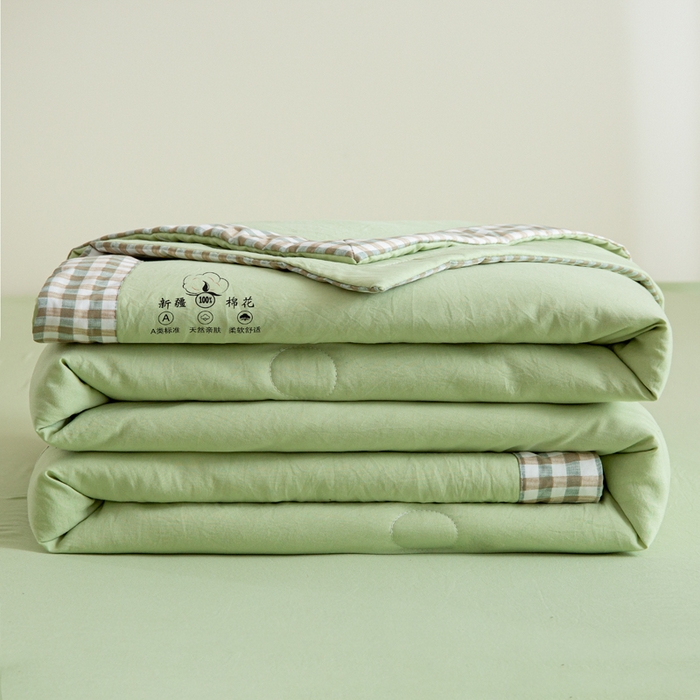 91家纺网 家纺一手货源 找家纺 帕芬鸟家纺 2025新款色织水洗棉棉花夏被四件套 抹茶绿