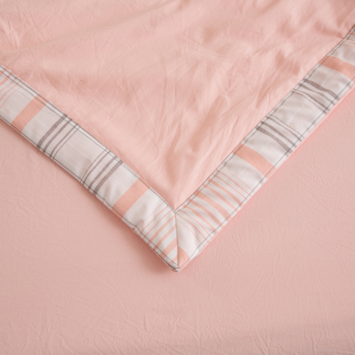 91家纺网 家纺一手货源 找家纺 帕芬鸟家纺 2025新款色织水洗棉棉花夏被四件套 蜜桃粉