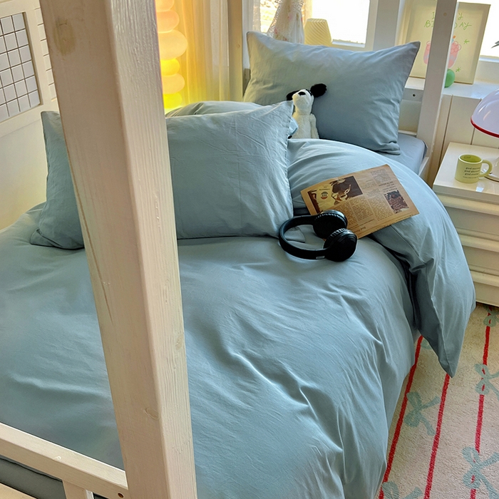 91家纺网 家纺一手货源 找家纺 爱彼家纺 2025新款40支纯色全棉纯棉学生宿舍六件套 湖蓝
