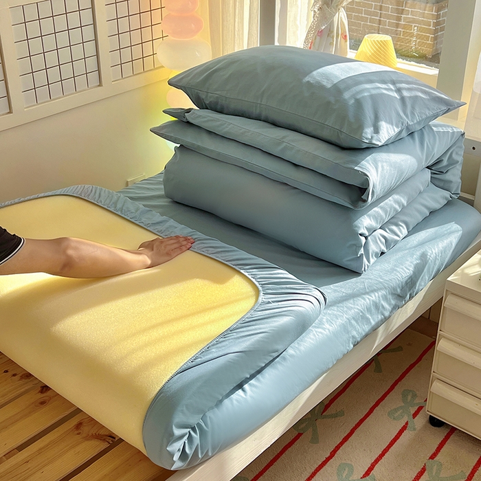 91家纺网 家纺一手货源 找家纺 爱彼家纺 2025新款40支纯色全棉纯棉学生宿舍六件套 湖蓝