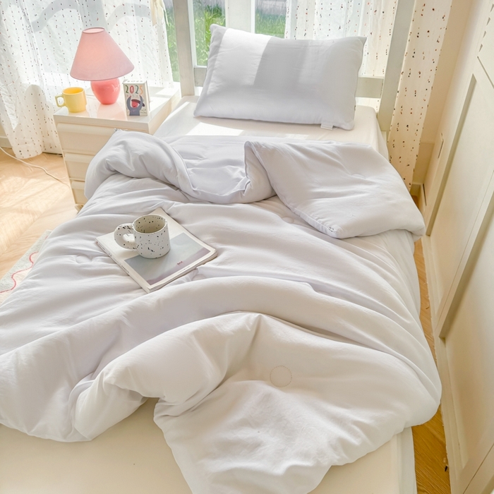 91家纺网 家纺一手货源 找家纺 爱彼家纺 2025新款40支纯色全棉纯棉学生宿舍六件套 湖蓝