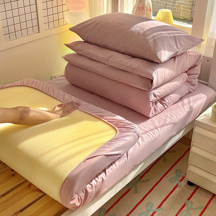 91家纺网 家纺一手货源 找家纺 爱彼家纺 2025新款40支纯色全棉纯棉学生宿舍六件套 浅豆沙