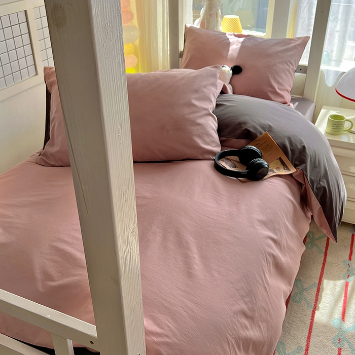 91家纺网 家纺一手货源 找家纺 爱彼家纺 2025新款40支纯色全棉纯棉学生宿舍六件套 浅豆沙石墨灰