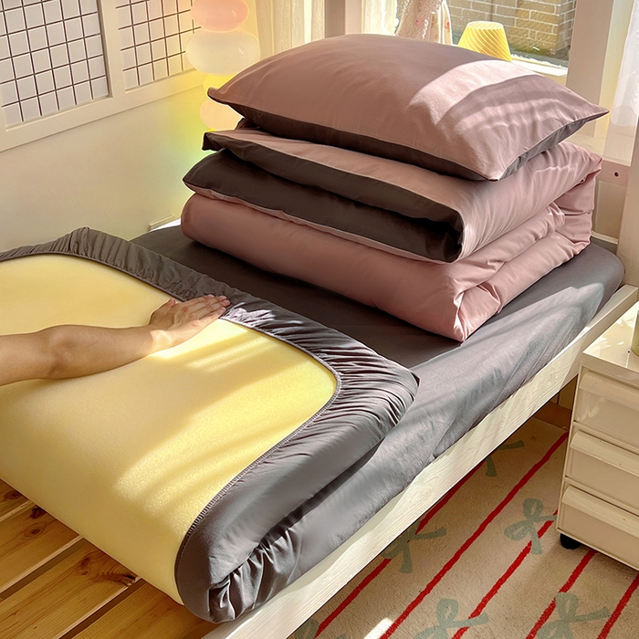 91家纺网 家纺一手货源 找家纺 爱彼家纺 2025新款40支纯色全棉纯棉学生宿舍六件套 浅豆沙石墨灰