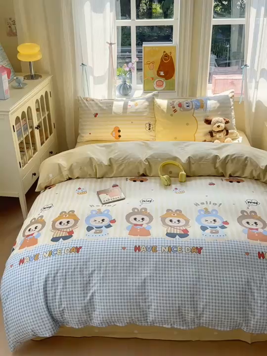 91家纺网 家纺一手货源 找家纺 觅糖家纺 2025春夏新款40支全棉纯棉斜纹13370针织四件套 潮流玩伴