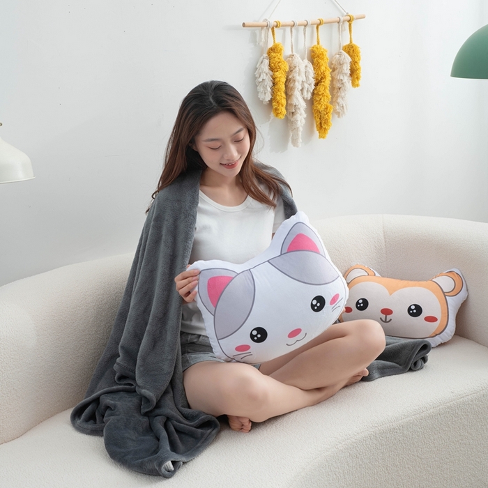 91家纺网 家纺一手货源 找家纺 新奇异 2025新款卡通抱枕 （支持定制）毯子 组合图仅供展示