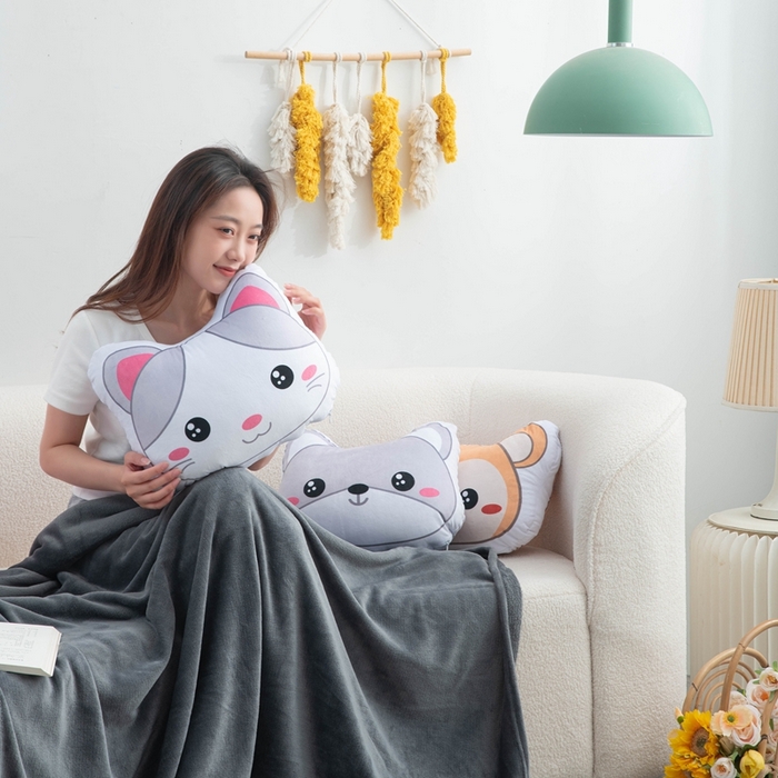91家纺网 家纺一手货源 找家纺 新奇异 2025新款卡通抱枕 （支持定制）毯子 组合图仅供展示
