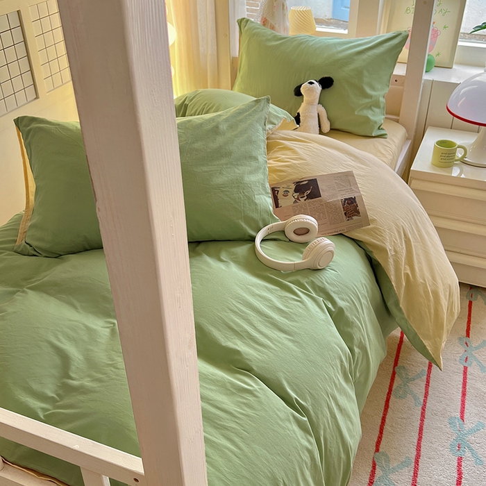 91家纺网 家纺一手货源 找家纺 爱彼家纺 2025新款40支纯色全棉纯棉学生宿舍六件套 清水绿米驼