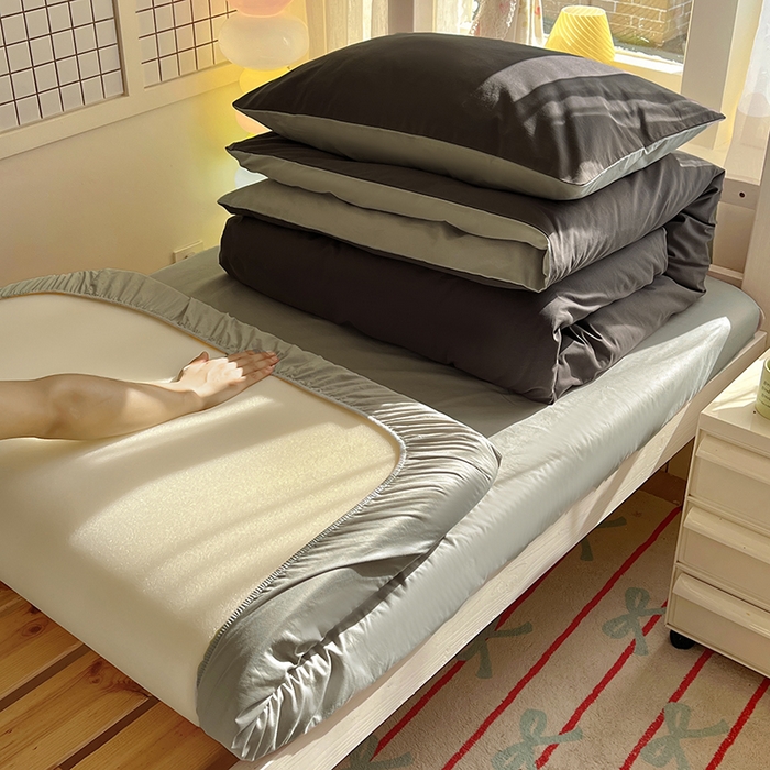 91家纺网 家纺一手货源 找家纺 爱彼家纺 2025新款40支纯色全棉纯棉学生宿舍六件套 石墨灰气质灰