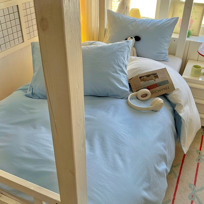 91家纺网 家纺一手货源 找家纺 爱彼家纺 2025新款40支纯色全棉纯棉学生宿舍六件套 天空蓝奶白