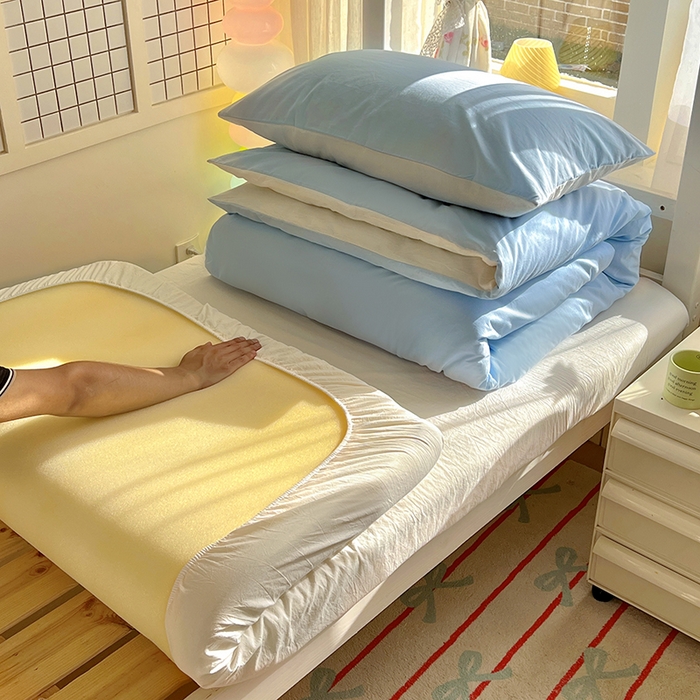 91家纺网 家纺一手货源 找家纺 爱彼家纺 2025新款40支纯色全棉纯棉学生宿舍六件套 天空蓝奶白