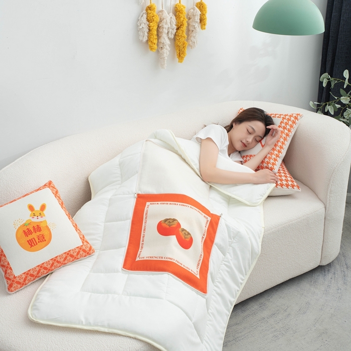 91家纺网 家纺一手货源 找家纺 （总）新奇异 2025新款柿柿如意棉麻抱枕被