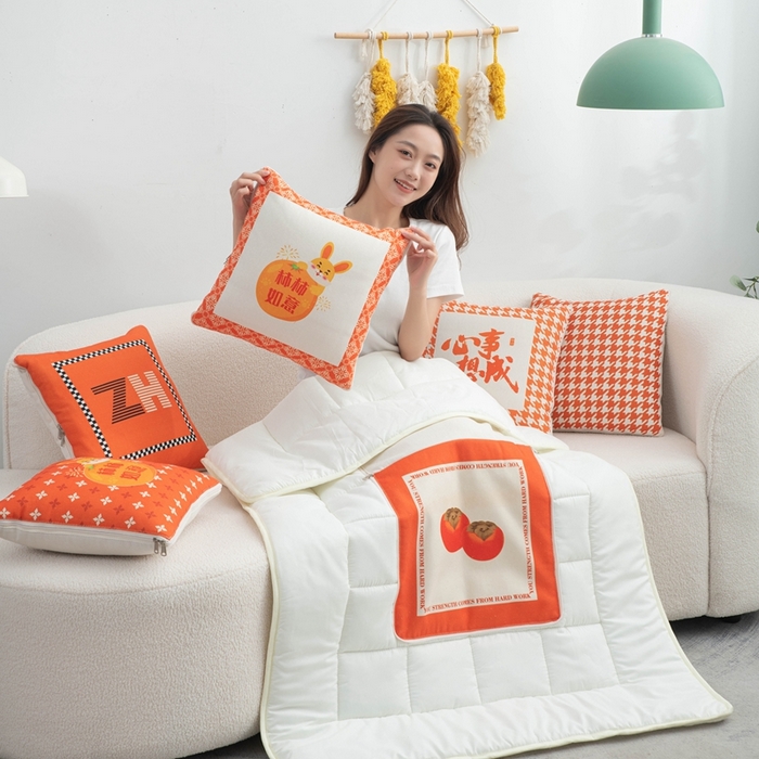 91家纺网 家纺一手货源 找家纺 （总）新奇异 2025新款柿柿如意棉麻抱枕被
