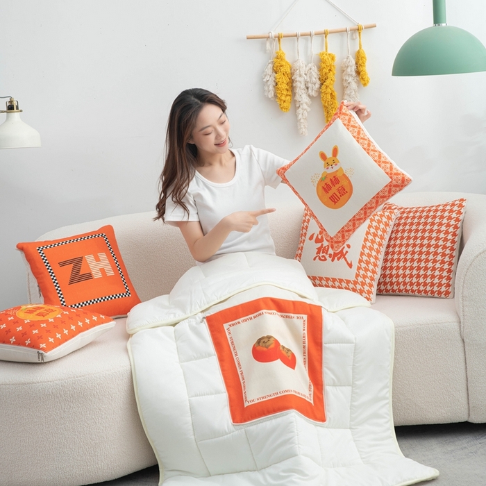 91家纺网 家纺一手货源 找家纺 （总）新奇异 2025新款柿柿如意棉麻抱枕被