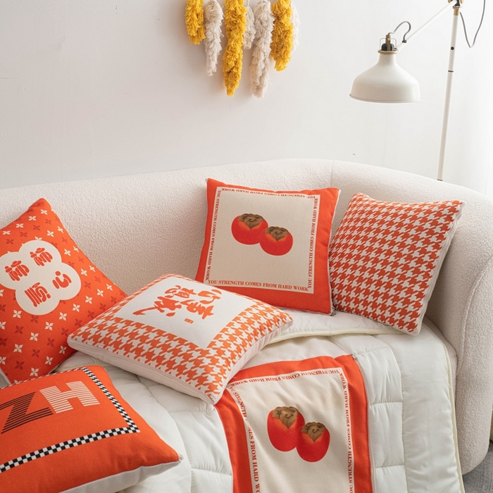 91家纺网 家纺一手货源 找家纺 （总）新奇异 2025新款柿柿如意棉麻抱枕被