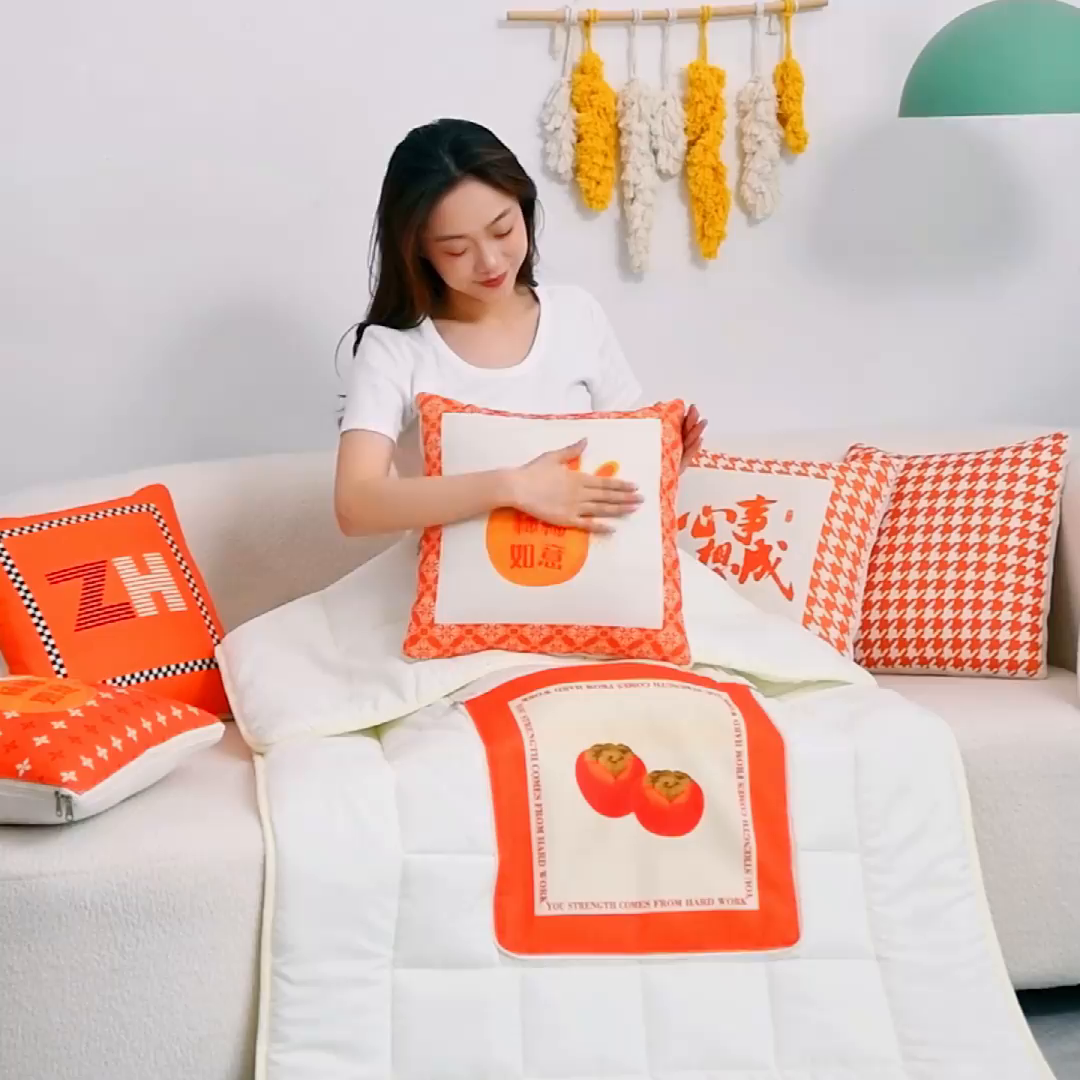 91家纺网 家纺一手货源 找家纺 新奇异 2025新款柿柿如意棉麻抱枕被 千鸟格