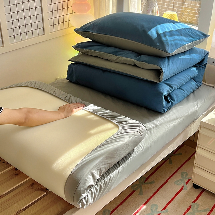 91家纺网 家纺一手货源 找家纺 爱彼家纺 2025新款40支纯色全棉纯棉学生宿舍六件套 雾蓝优雅灰