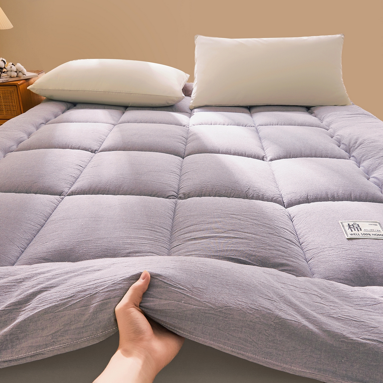 91家纺网 家纺一手货源 找家纺 西域种棉人·千百笠 （总）2025新款A类里外全棉100%新疆棉花填充夹棉床垫床护垫软垫床褥子单人双 夏洛床垫-灰