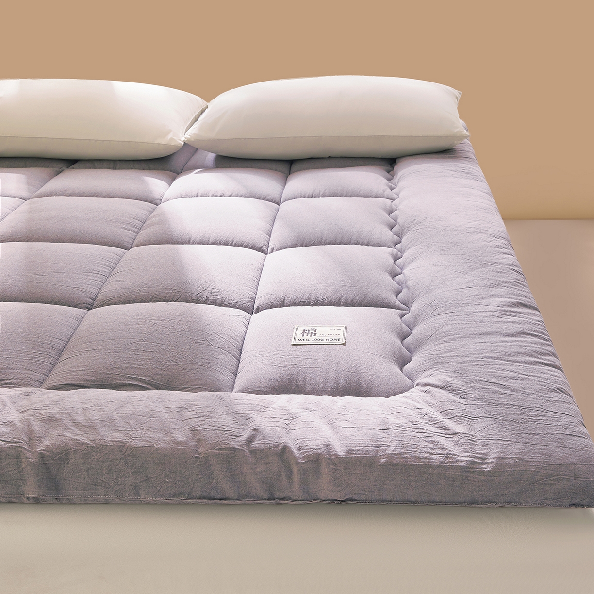 91家纺网 家纺一手货源 找家纺 西域种棉人·千百笠 （总）2025新款A类里外全棉100%新疆棉花填充夹棉床垫床护垫软垫床褥子单人双 夏洛床垫-灰