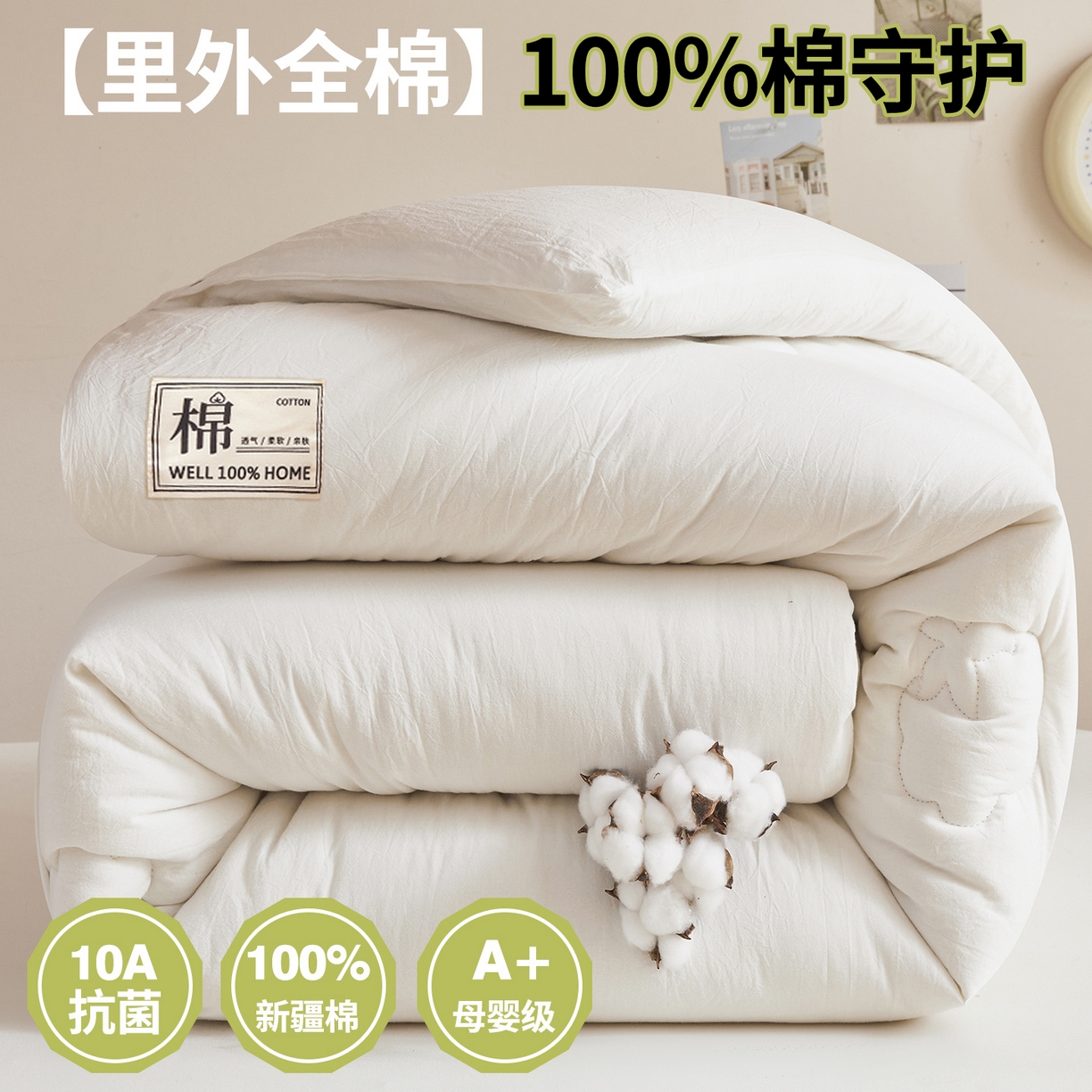 91家纺网 家纺一手货源 找家纺 西域种棉人·千百笠 2025新款A类抗菌里外全棉纯棉100%新疆棉花被冬被被芯春秋被四季用盖被 夏洛被子-白