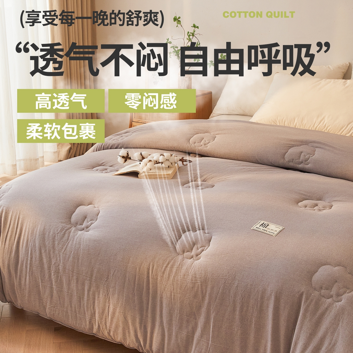 91家纺网 家纺一手货源 找家纺 西域种棉人·千百笠 2025新款A类抗菌里外全棉纯棉100%新疆棉花被冬被被芯春秋被四季用盖被 夏洛被子-灰