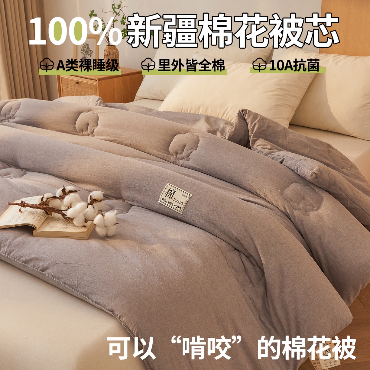 91家纺网 家纺一手货源 找家纺 西域种棉人·千百笠 2025新款A类抗菌里外全棉纯棉100%新疆棉花被冬被被芯春秋被四季用盖被 夏洛被子-灰