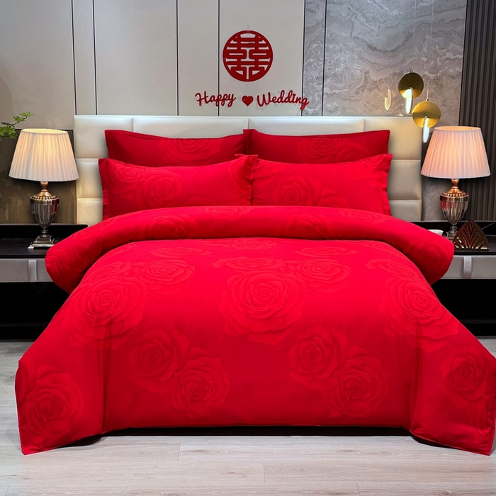 居美良品 2025新款婚庆100全棉纯棉大红磨毛系列被套单件单被套 百年好合
