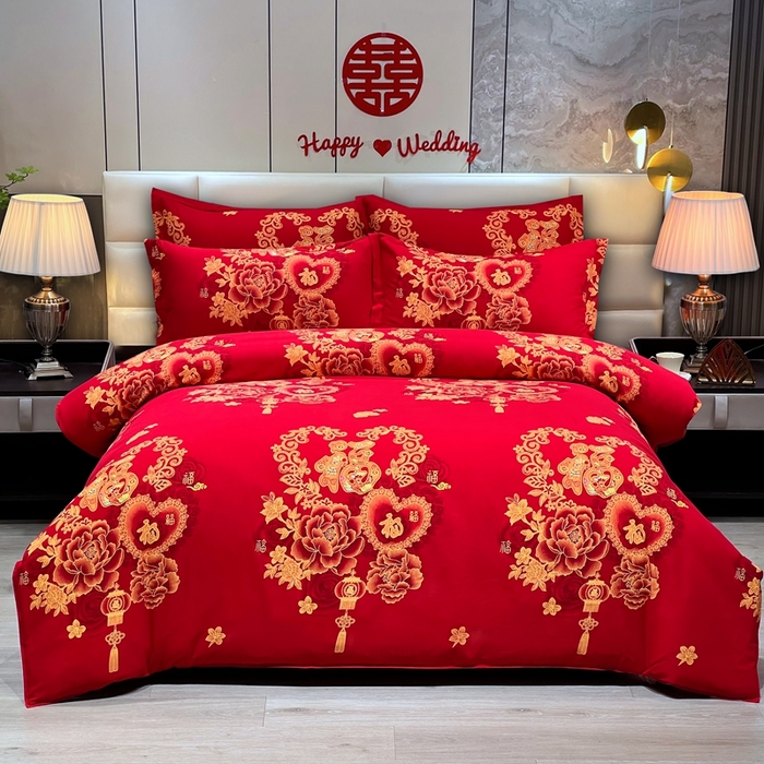 居美良品 2025新款婚庆100全棉纯棉大红磨毛系列被套单件单被套 福星高照