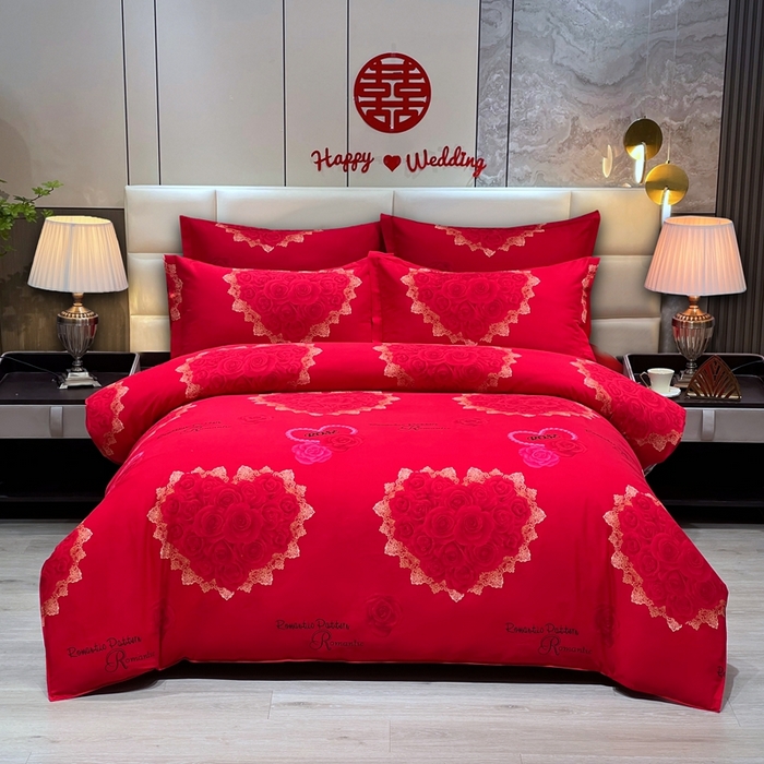 居美良品 2025新款婚庆100全棉纯棉大红磨毛系列被套单件单被套 幸福港湾