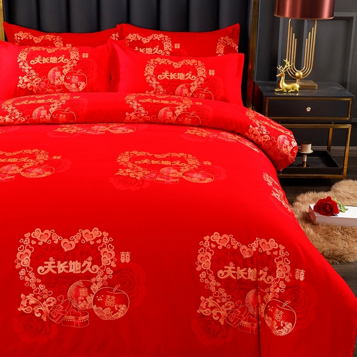 91家纺网 家纺一手货源 找家纺 居美良品 2025新款婚庆100全棉纯棉大红磨毛系列被套单件单被套 天长地久