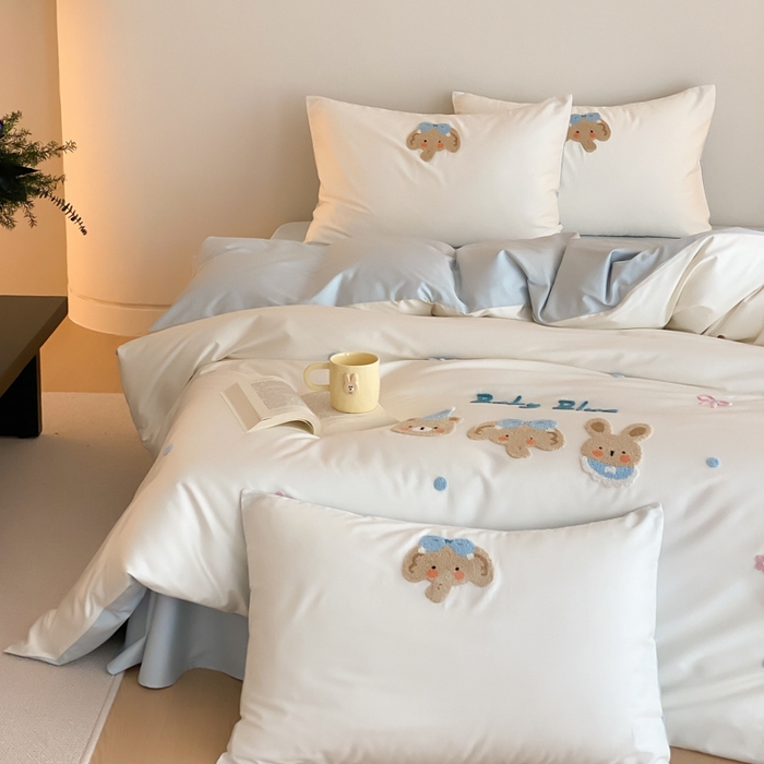 91家纺网 家纺一手货源 找家纺 （总）云栖2025全棉刺绣纯色纯棉长绒棉四件套-乐萌系列